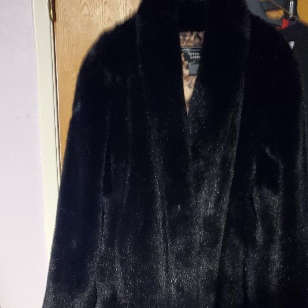 Dennis Basso Full Length Black Faux Fur Coat 3X